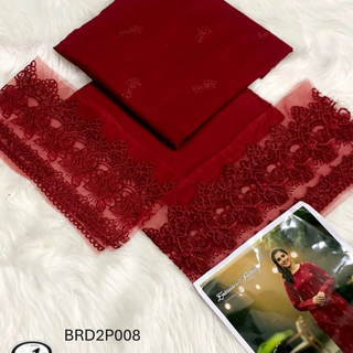 2-PC EMB SUITS WITH PATCHIES, FABRIC PREMIUM AIR-JET DHANAK, BREEZE UNSTICHED